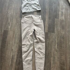 alo yoga tan yoga top and leggings